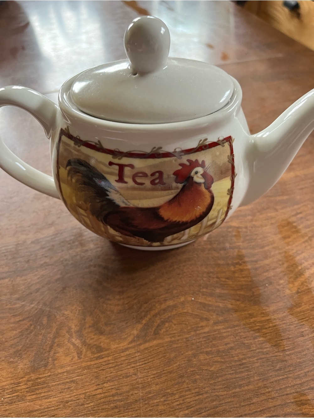 White Ceramic Rooster Tea Pot - Farmhouse Kitchen Accent